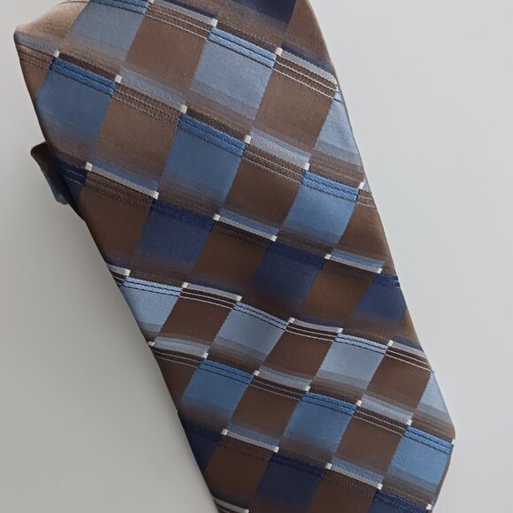 Calvin Klein Men's Necktie Print Silver Brown Squares 58 X 3.5" W  100% Silk NWT - Picture 5 of 10
